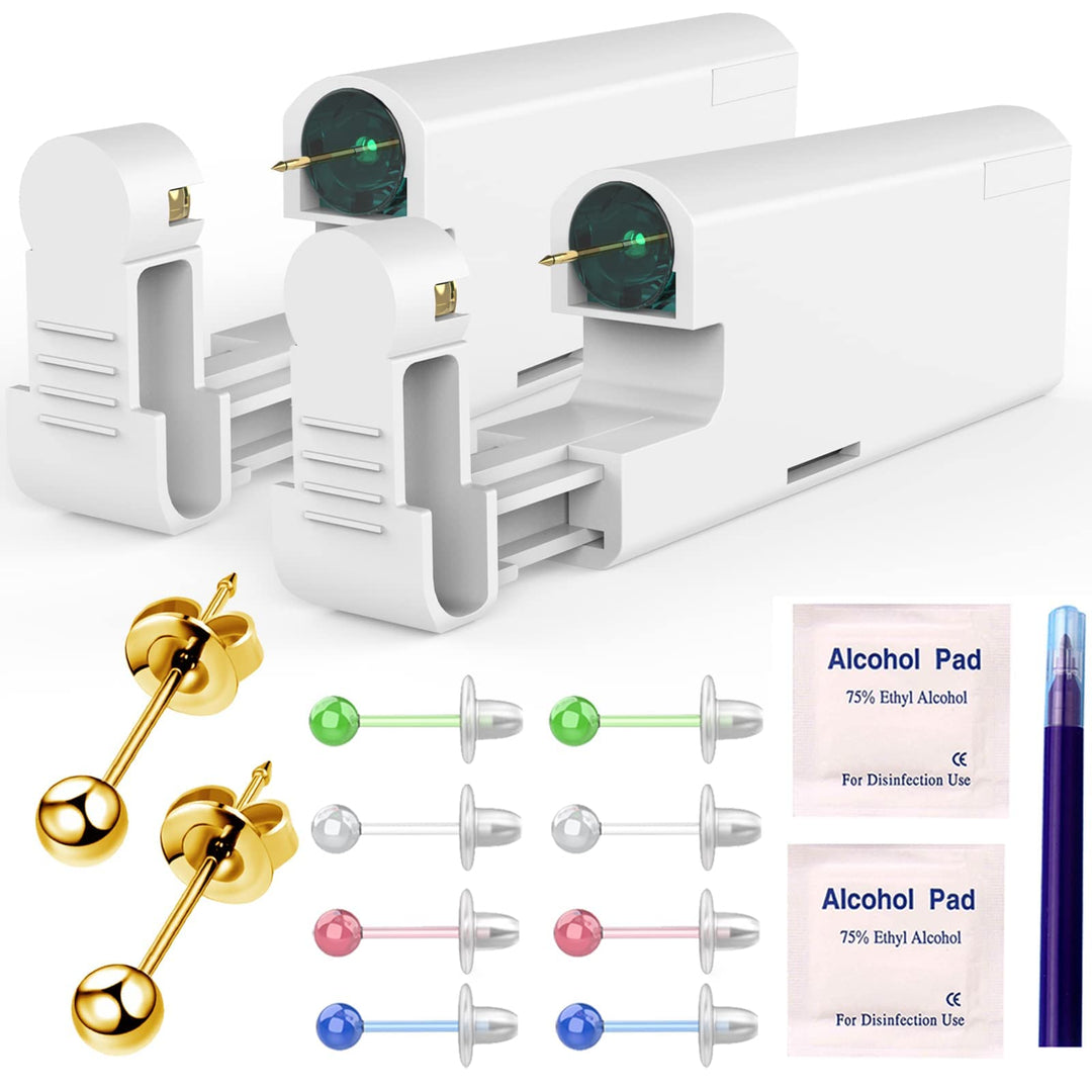 2PCS Ear Nail Gun Disposable Aseptic Household Ear Piercing Gun Portable Ear Piercing Gun Group Ear Piercing Tools 3MM Gold