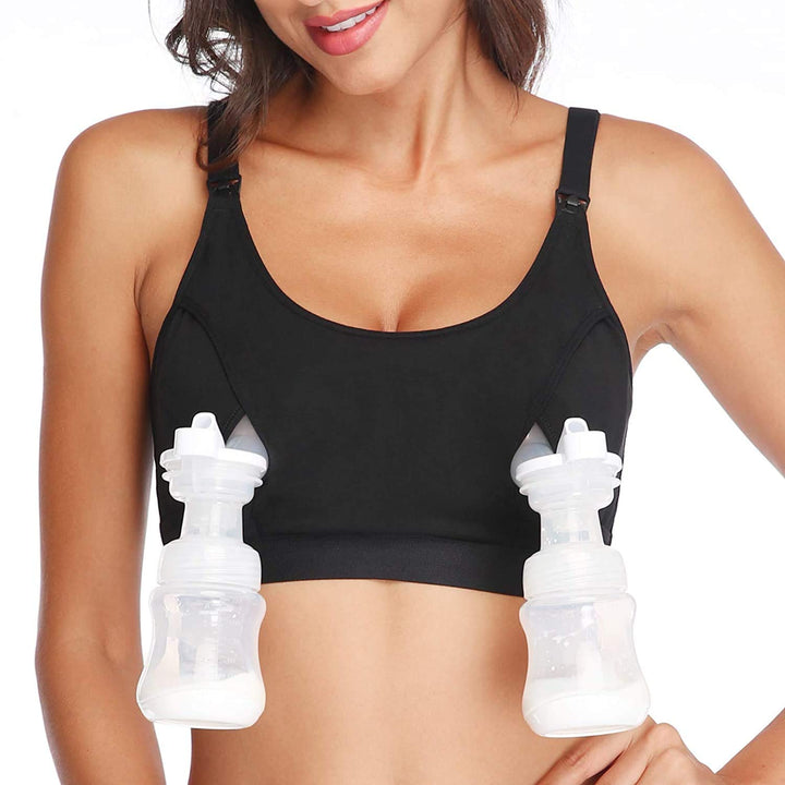 Hands Free Pumping Bra, Breast Pump Bra, Adjustable Breastfeeding Nursing Bra for Holding Breast Pumps Like Spectra, Lansinoh, Philips Avent, Ameda, Bellababy,etc. (X-Large, Black)
