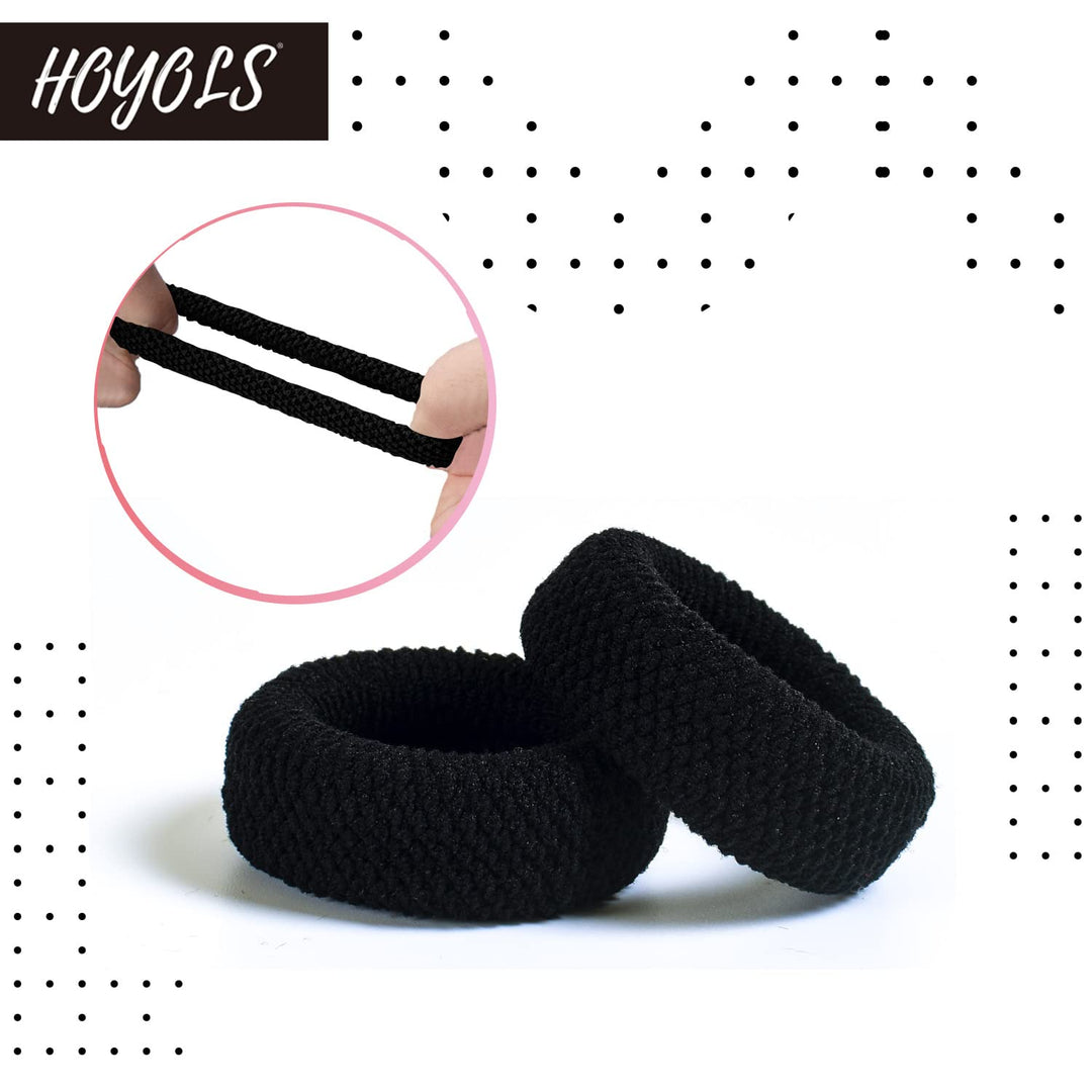 Large Black Hair Ties for Thick Hair, Soft Strong Ponytail Holder Seamless Hair Bands Cotton No Damage Scrunchies for Women Girls No Damage Headband (Black)