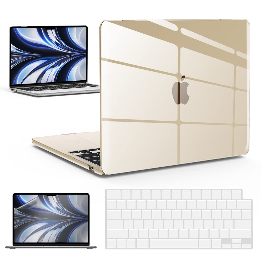 Compatible with 2024 2023 2022 MacBook Air 13 inch Case M3 A3113 M2 A2681, Hardshell Case & KeyboardCover & ScreenFilm for Mac Air 13.6 with Touch ID, Crystal Clear, KK-CYCL+2