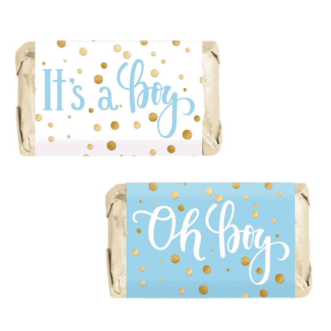 Blue and Gold It's a Boy Baby Shower Mini Candy Bar Wrappers - 45 Stickers