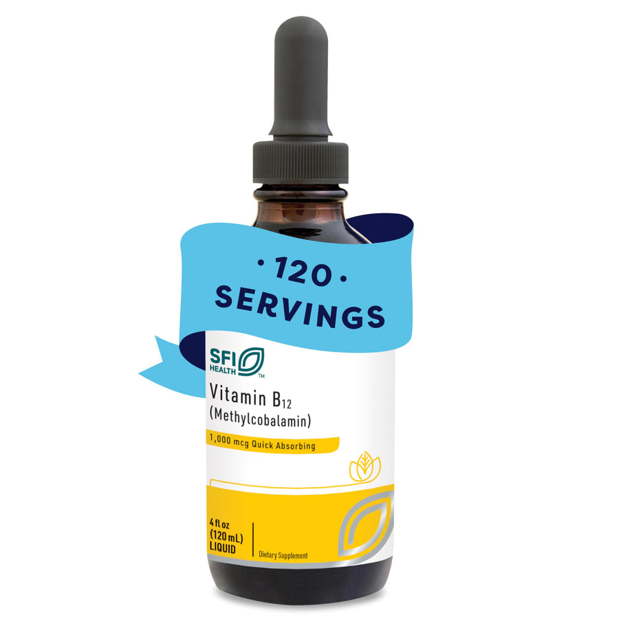 SFI Health Vitamin B12 Liquid - Methylcobalamin B12 Drops - Formulated for Superior Absorption - Support Healthy Cognition & Efficient Nutrient Delivery - Vegan (120 Servings, 4 Fl Oz)