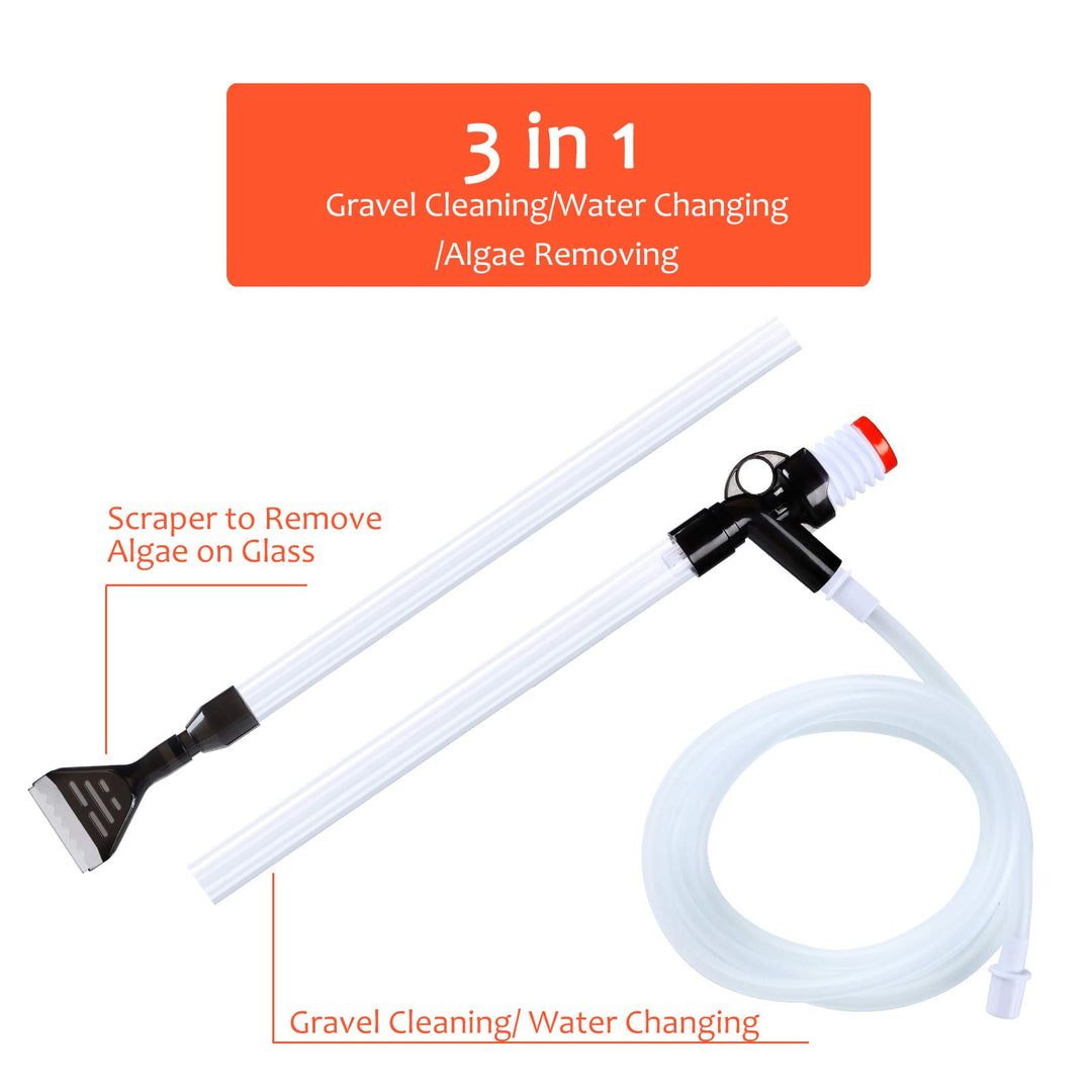 Aquarium Gravel Cleaner, Fish Tank Siphon Cleaner, Long Nozzle Quick Water Changer for Water Changing and Filter Gravel Cleaning with Adjustable Water Flow Controller