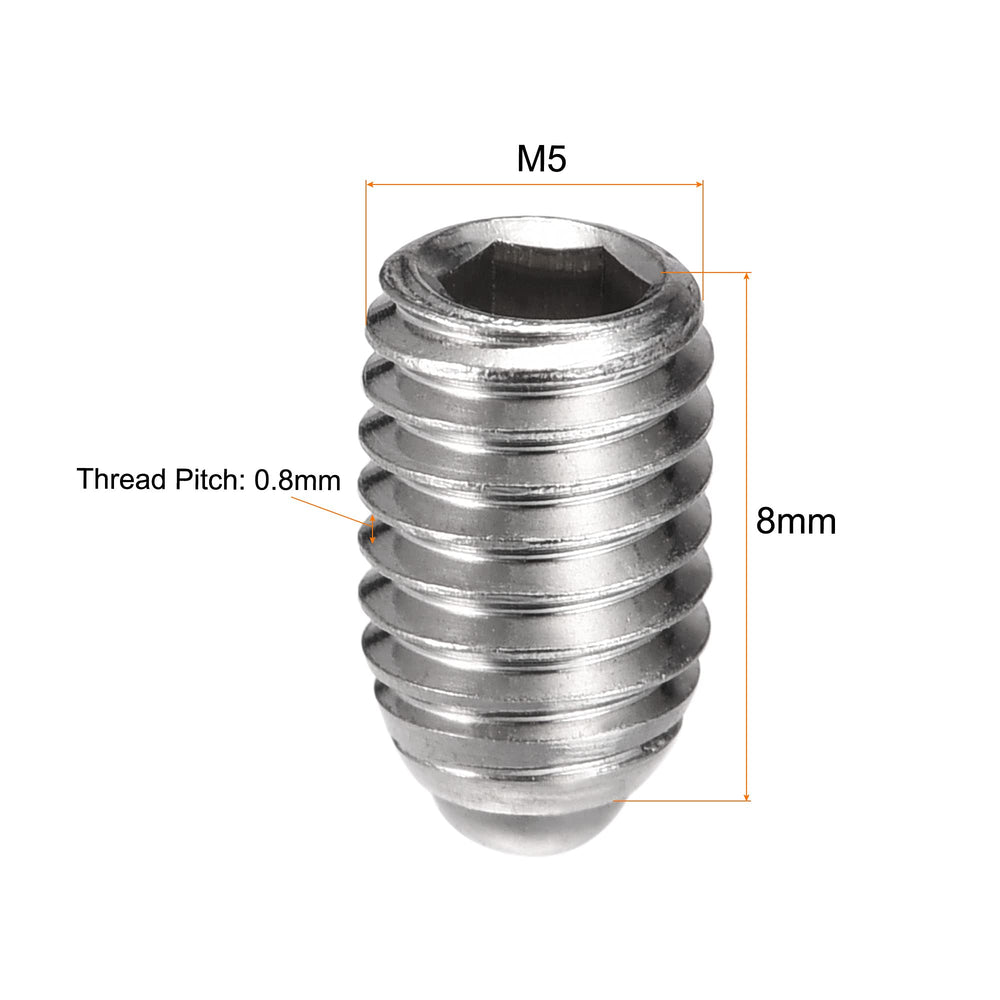 Ball Point Set Screws, M5 x 8mm 304 Stainless Steel Metric Spring Hex Socket Screw 20pcs