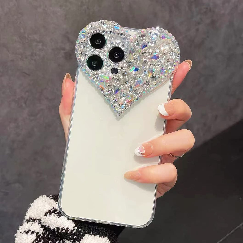 Compatible with iPhone 13 Pro Max case,Luxury Bling Rhinestone 3D Diamond Love Case Cute Glitter Sparkle Soft Silicone TPU Case Cover for Women Girls