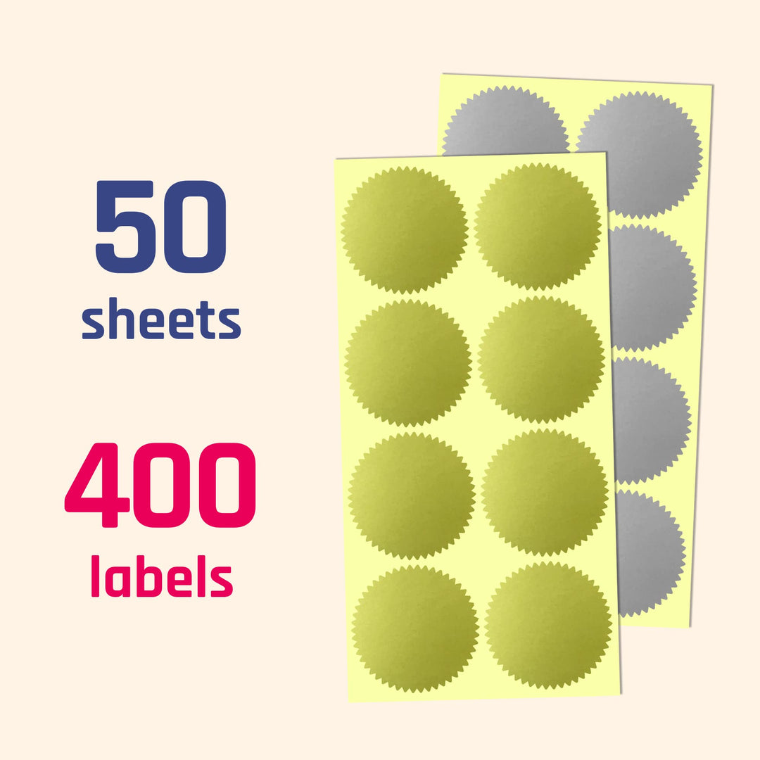 400 Pack, 2 Certificate Award Seals Stickers - Silver/Gold