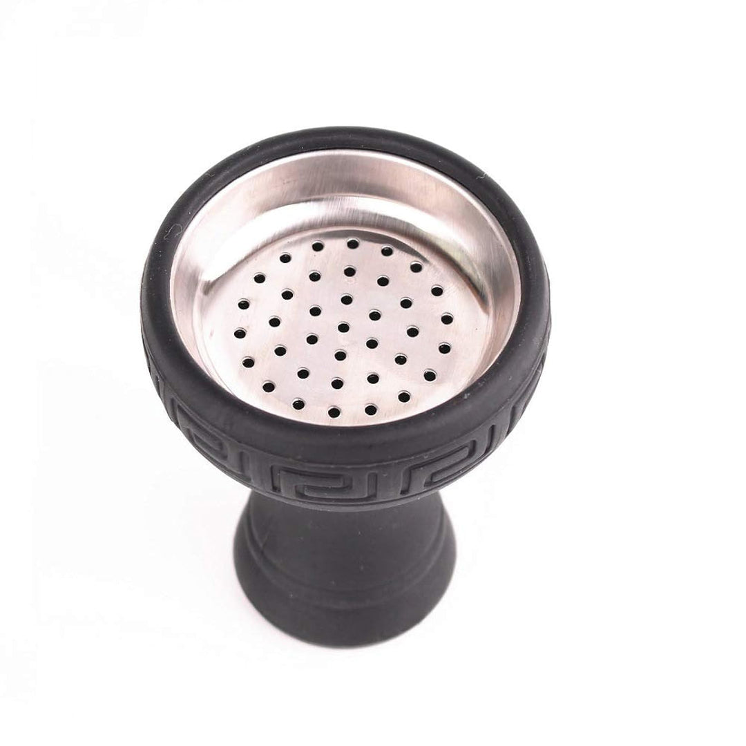 Silicon Hookah Bowl with Stainless Steel Unbreakable No Odor for Shisha Accessories Charcoal Hose Moth Tips Flower Shape (Black)