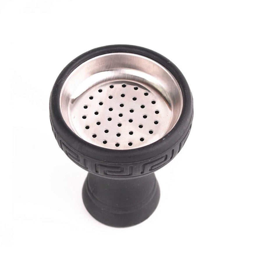 Silicon Hookah Bowl with Stainless Steel Unbreakable No Odor for Shisha Accessories Charcoal Hose Moth Tips Flower Shape (Black)