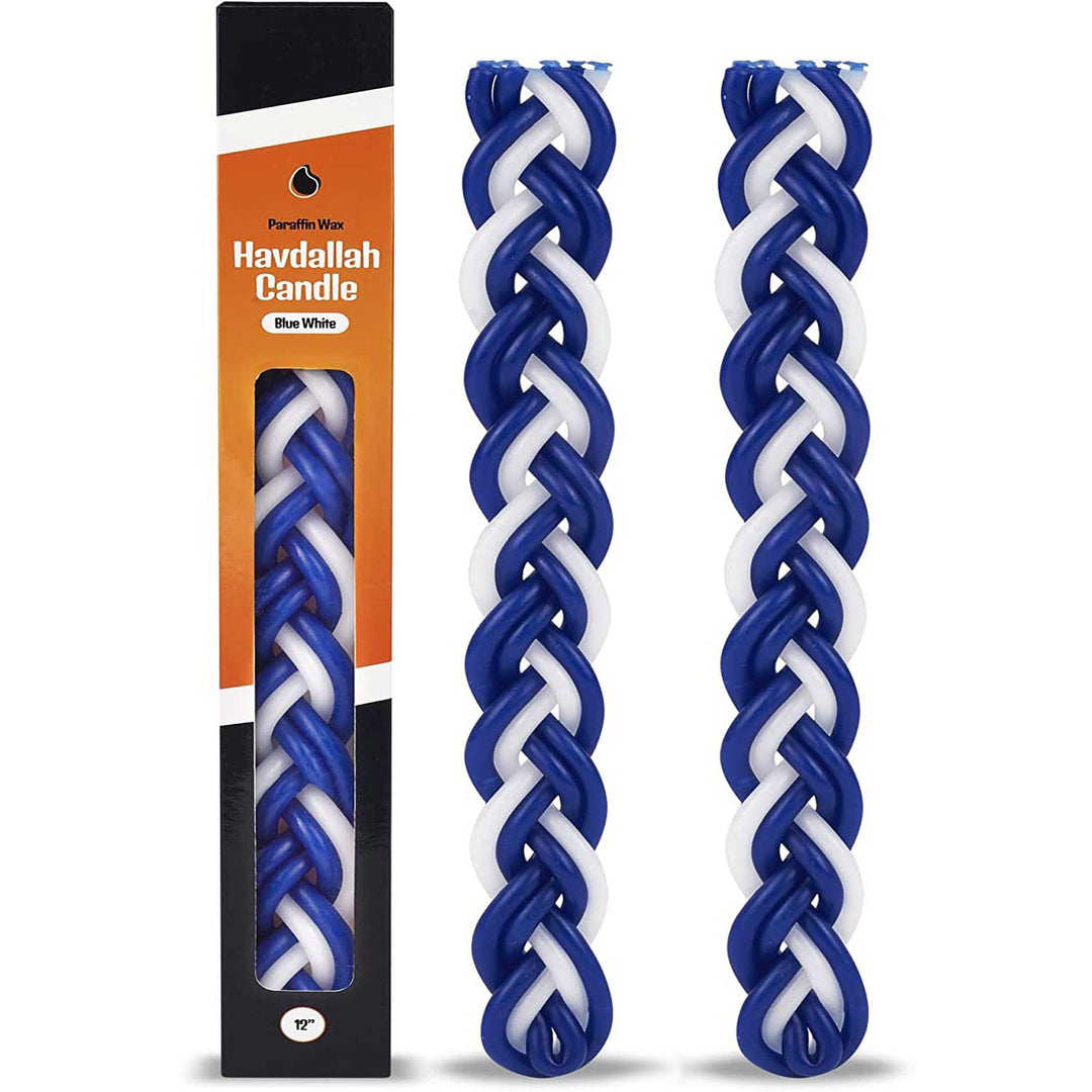 Zion Judaica Flat Braided Havdalah Candle Blue and White 12 Long 6 Wicks Havdallah Candles for End of Shabbat Ceremony (2 Pack)