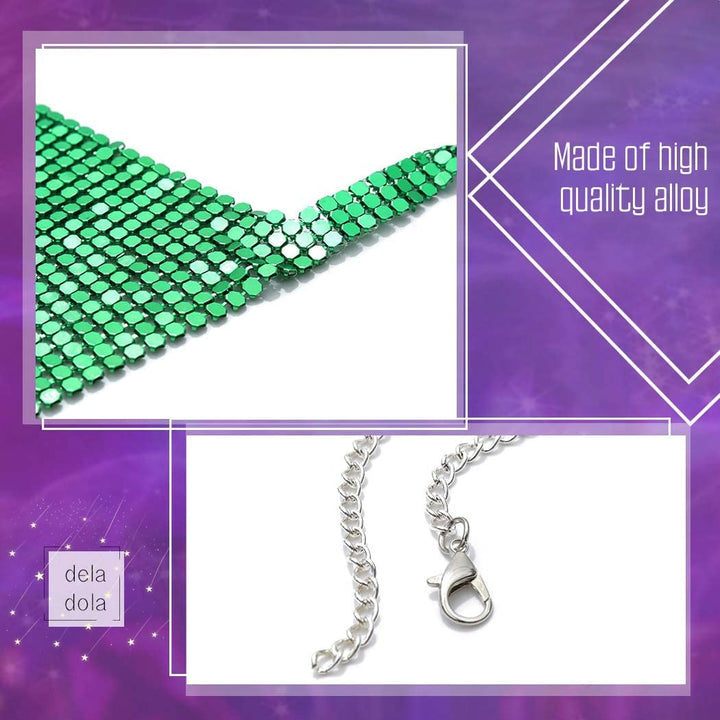Sprkly Sequins Body Chain V Neck Green Halter Backless Chest Bra Bikini Chains Sexy Party Rave Nightclub Body Accessories Jewelry for Women and Girls