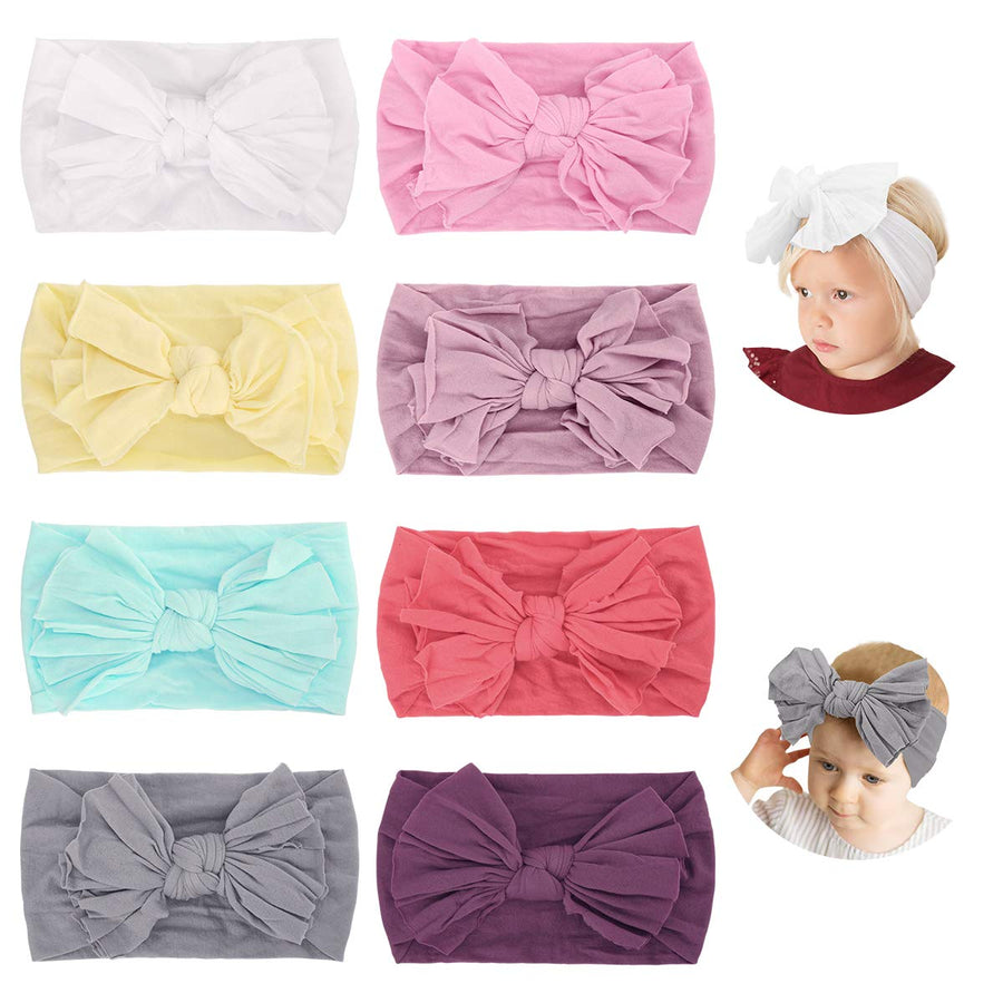 8pcs Baby Girls Headbands with Bows, Nylon Stretchy Hair Bands Hair Bow Elastics Hair Accessories for Newborn Baby Infant Toddlers Kids