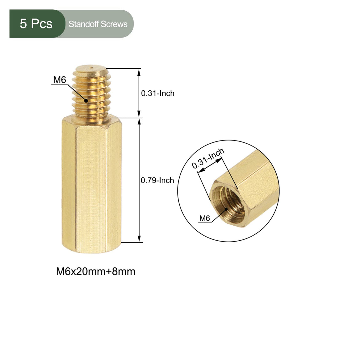 5 Pcs M6 Standoff Screws, Brass Hex PCB Standoffs, Keep Height Consistent, Great for Motherboard (Gold Tone, 20mm+8mm)