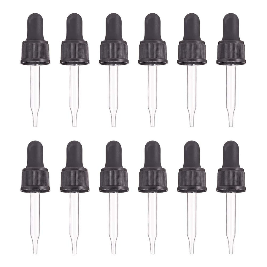 Set of 12, Glass Eye Droppers for Essential Oil 15ml (1/2 Ounce) Pressure Rotating Cover Oil Droppers Pipettes Roller Tops for Essential Oil Bottles