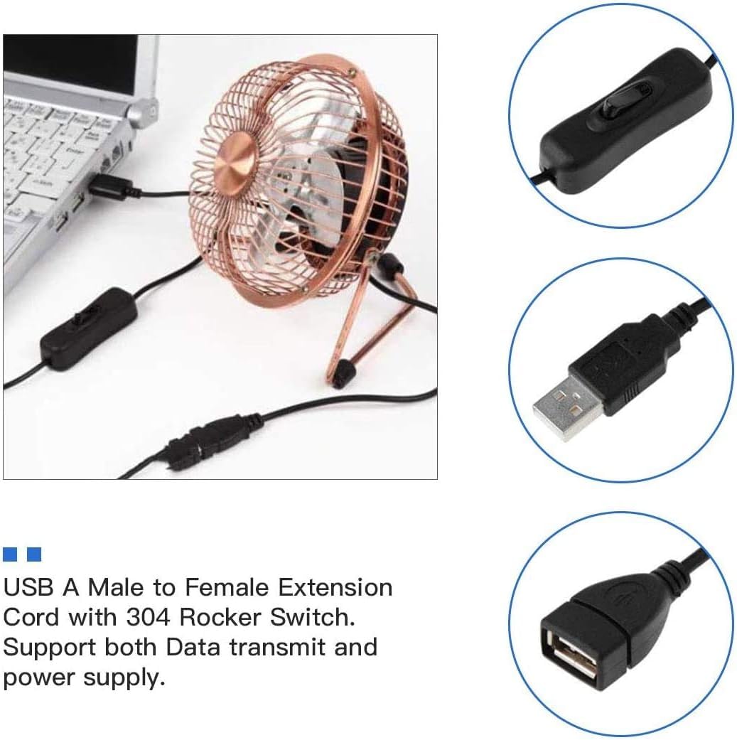 USB Extension Cable 2Pcs with ON/Off Switch USB Male to Female Cable Support for LED Desk Lamp, USB Fan, LED Strips etc(39.5inch)