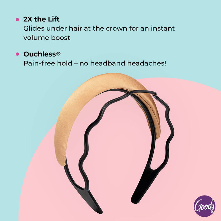 Goody Volume Boost Headband for Fine Hair - 1 Count, Brunette - Ouchless Pain-Free Hair Accessories for Women, Men, Boys, & Girls - Perfect for Long Lasting Braids, Ponytails & More