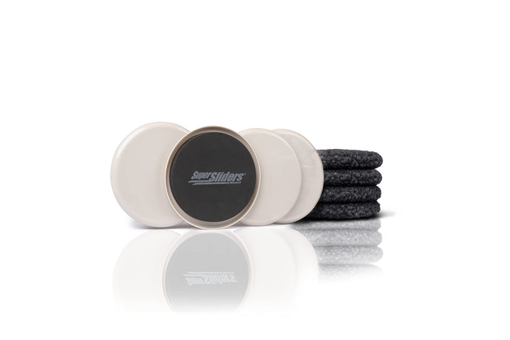 3 1/2 Reusable 2-in-1 Furniture Carpet Sliders with Hardwood Socks to Slide Items Easily Without Damage Across Any Surface, Beige (4 Pieces)