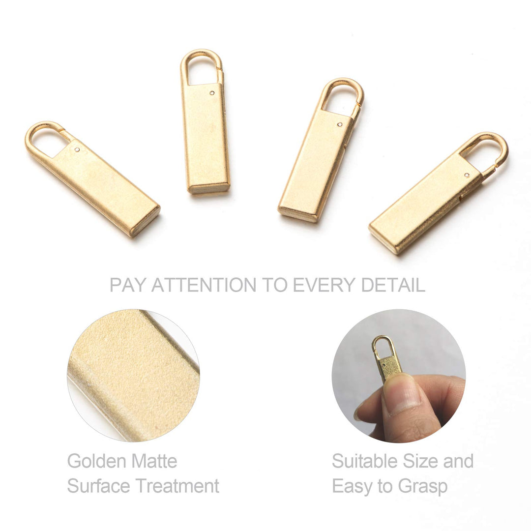 Gold Zipper Pull Replacement Metal Zipper Tab Repair Easy Use for Broken and Missing Zipper Pulls On Luggage Suitcase Jacket Backpacks Coat Boots