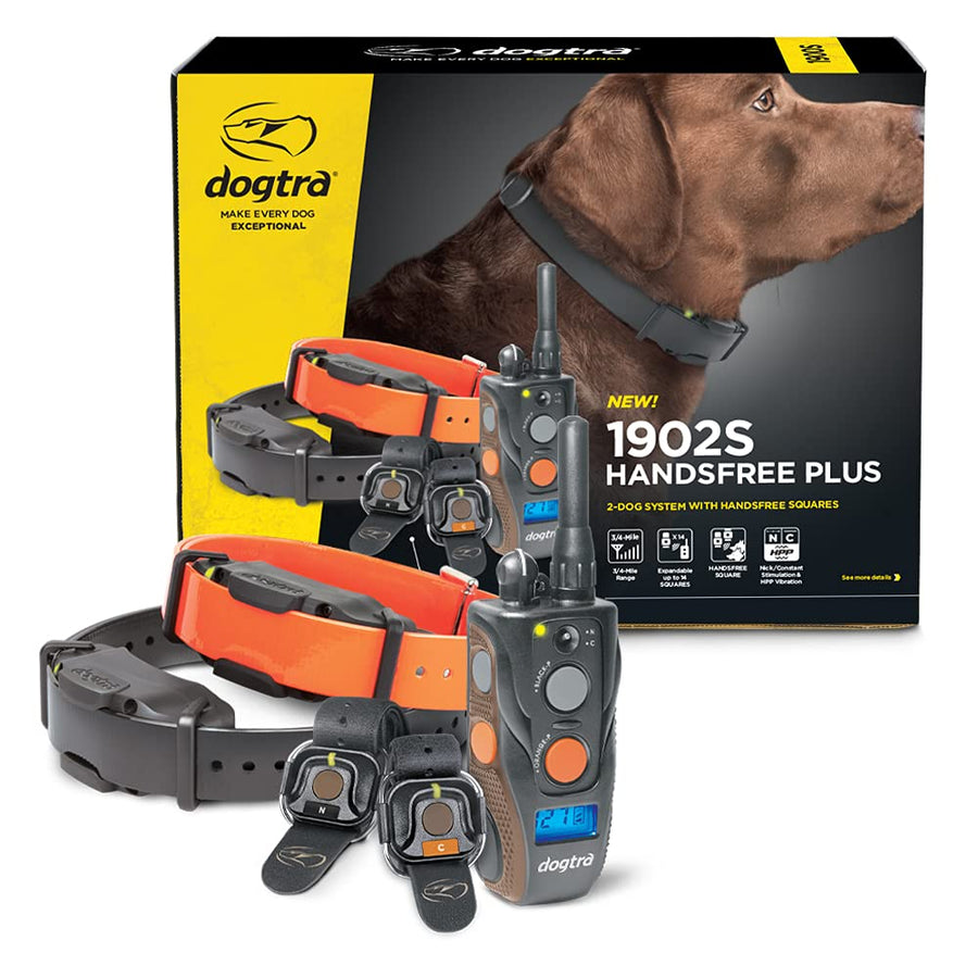 1902S HANDSFREE Plus 2-Dog Remote Dog Training E-Collar with Expandable HANDSFREE Square for Discreet Control Ergonomic Rechargeable 3/4-Mile Range Waterproof High-Output