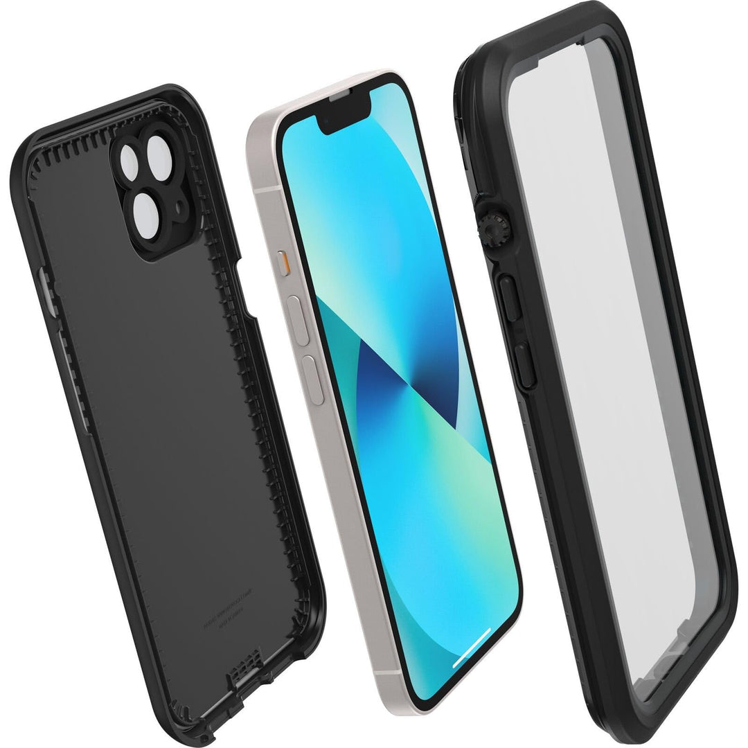 iPhone 13 (ONLY) FRE Series Case - BLACK, waterproof IP68, built-in screen protector, port cover protection, snaps to MagSafe