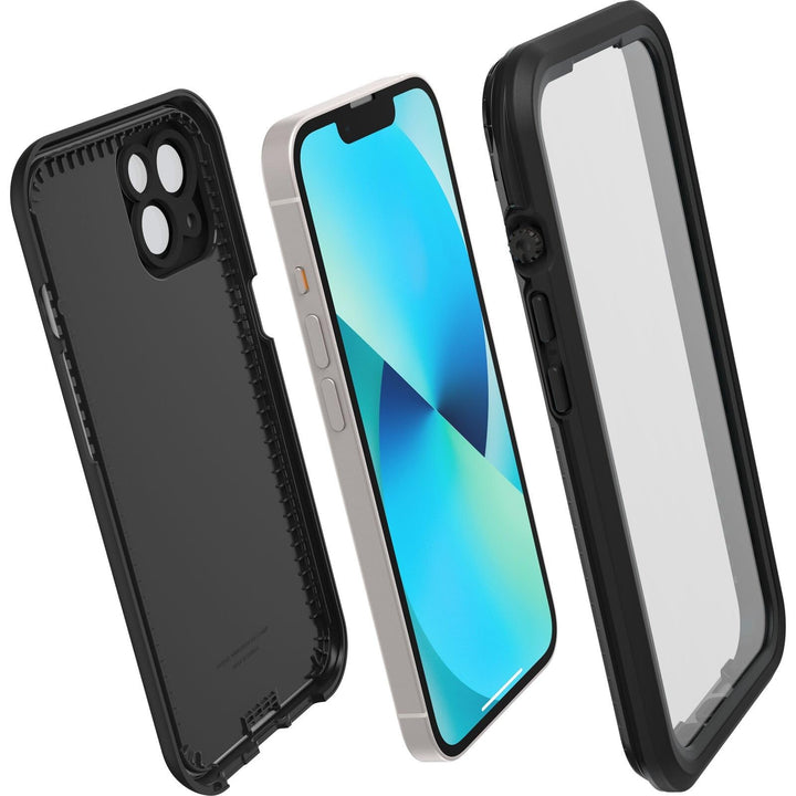 iPhone 13 (ONLY) FRE Series Case - BLACK, waterproof IP68, built-in screen protector, port cover protection, snaps to MagSafe
