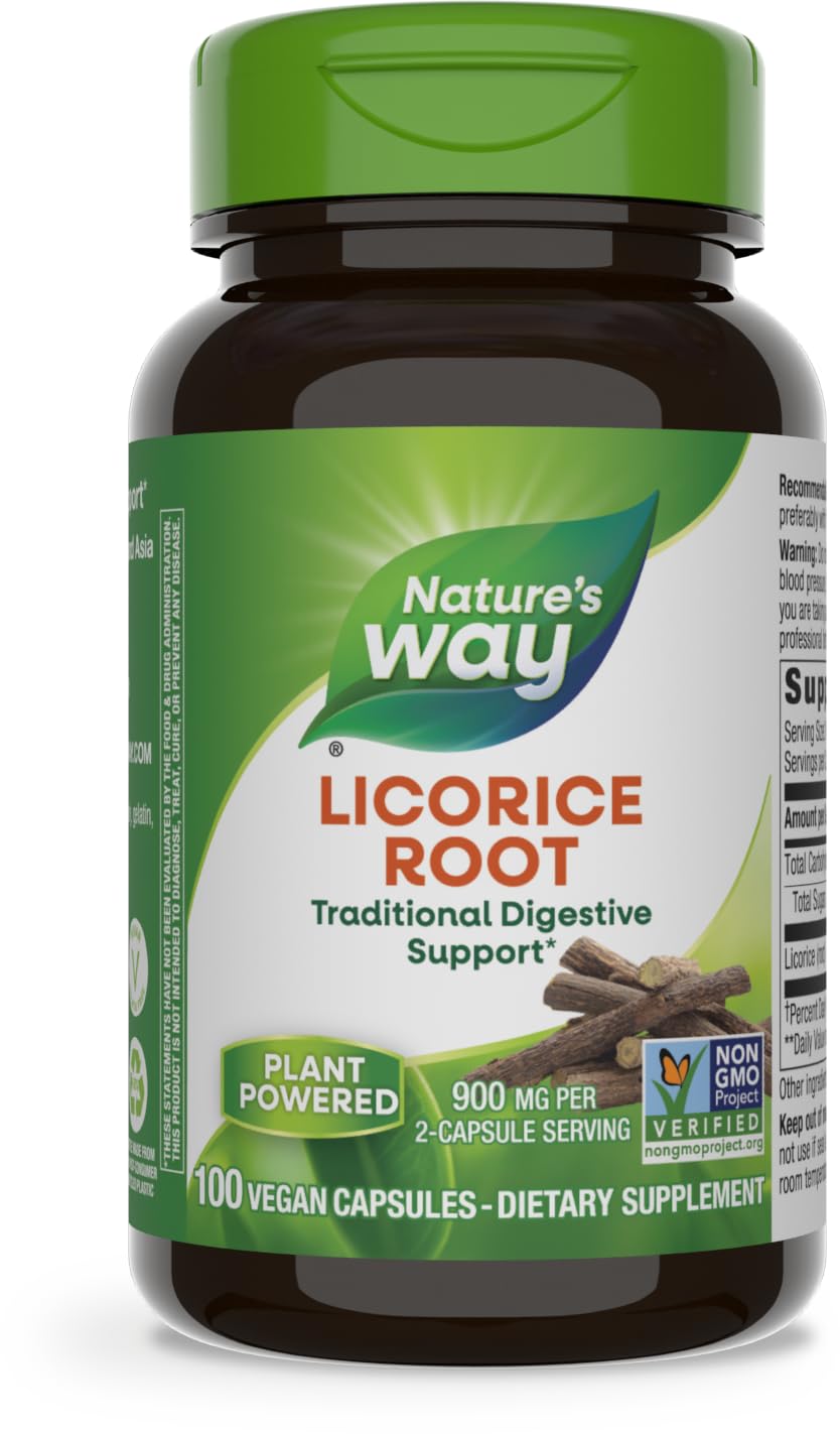 Licorice Root, Traditional Digestive Support Supplement*, 900 mg per 2-Capsule Serving, Non-GMO Project Verified, 100 Vegan Capsules (Packaging May Vary)