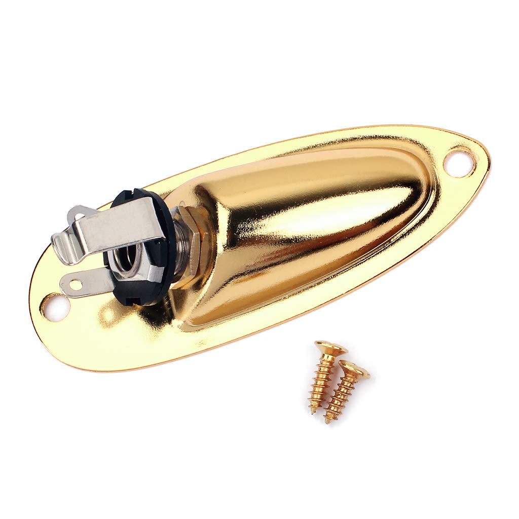 Guitar Boat Shape Input Output Jack Plate Socket,with Screws for Fender Strat Guitar Gold