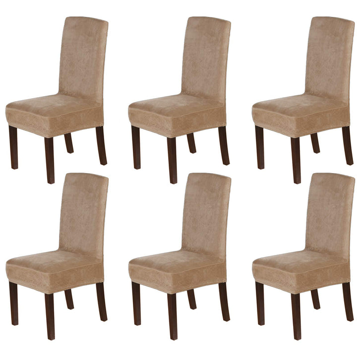 Velvet Dining Chair Covers Stretch Chair Covers for Dining Room Set of 6 Parson Chair Slipcovers Chair Protectors Covers Dining, Soft Thick Solid Velvet Fabric Washable, Camel