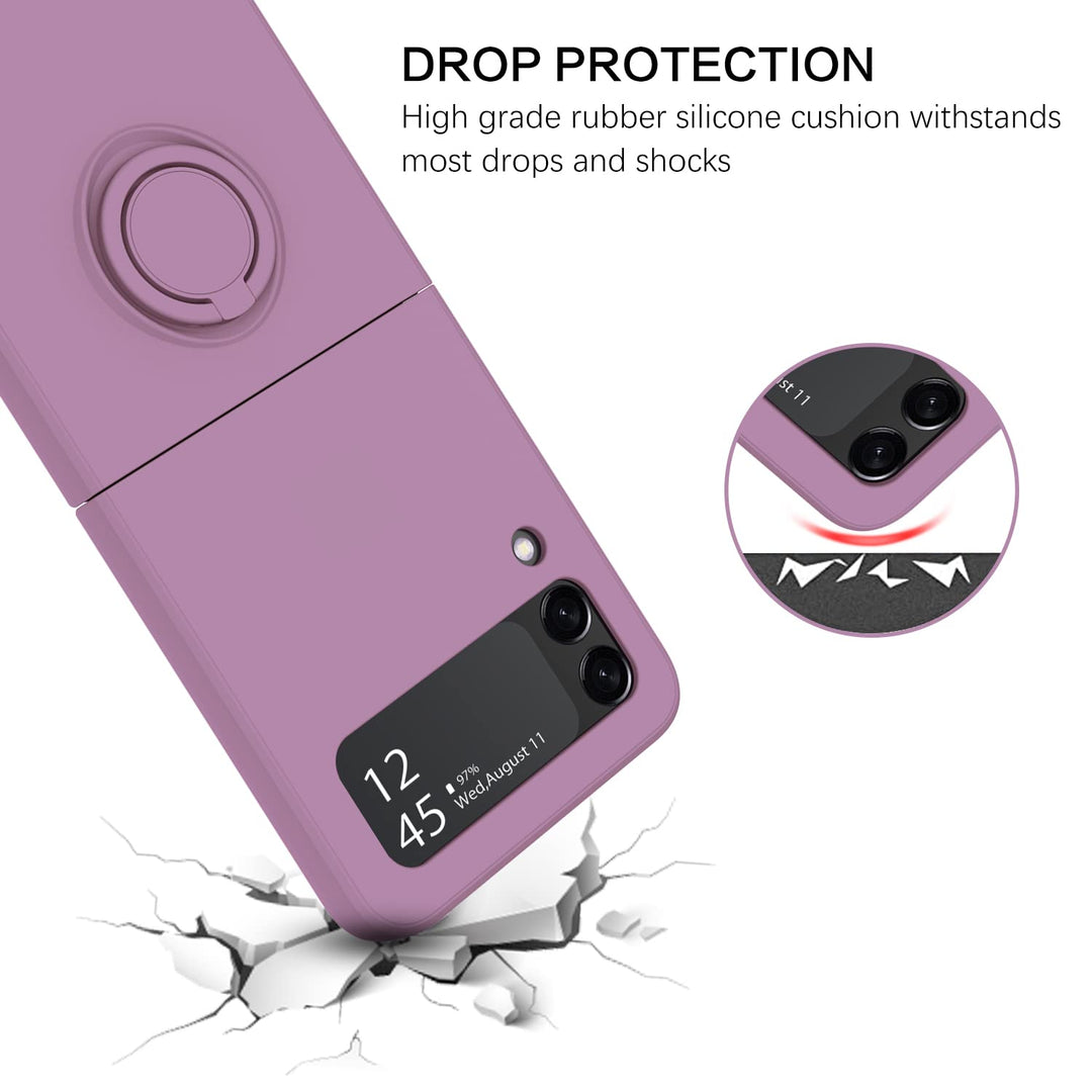 Samsung Galaxy Z Flip 3 Case, Phone Case for Samsung Z Flip3 5G, Slim Silicone Kickstand Ring Holder Shockproof Protetive Bumper Girls Women Cover for Mobile, Purple