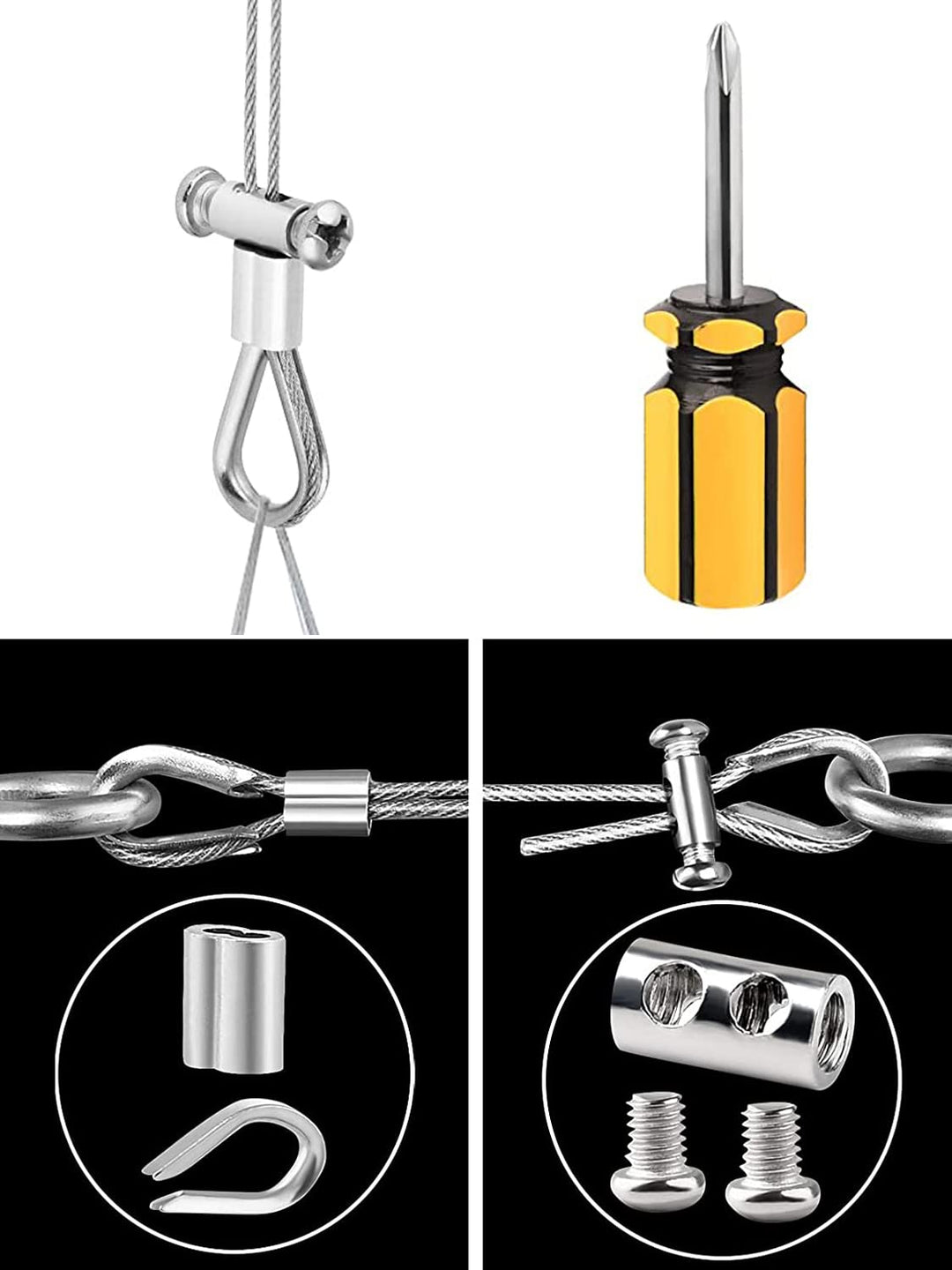 1/16 Wire Rope,165ft Vinyl Coated Stainless Steel Wire Cable 1/16, 7x7 Strands Aircraft Cable with Crimping Loops,M2 Wire Rope Clip,Thimbles,for Lights Hanging,Climbing Plants Supports