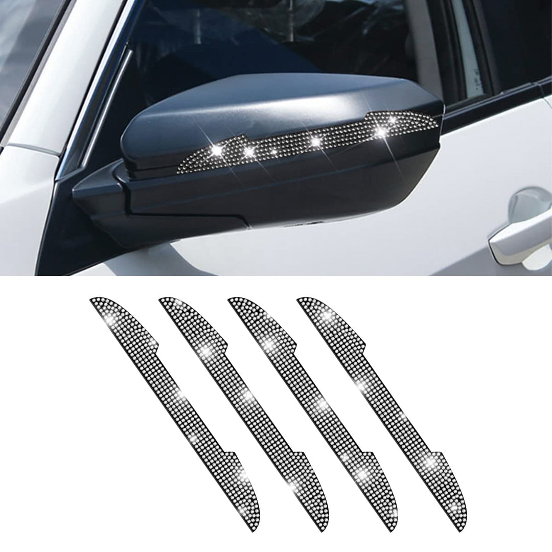 4 PCS Bling Rhinestone Car Door Handle Scratch Protector, Universal for All Cars, Vehicles, SUVs, Side Rearview Mirror, Edge Guard, Exterior Accessories for Women Men (White)