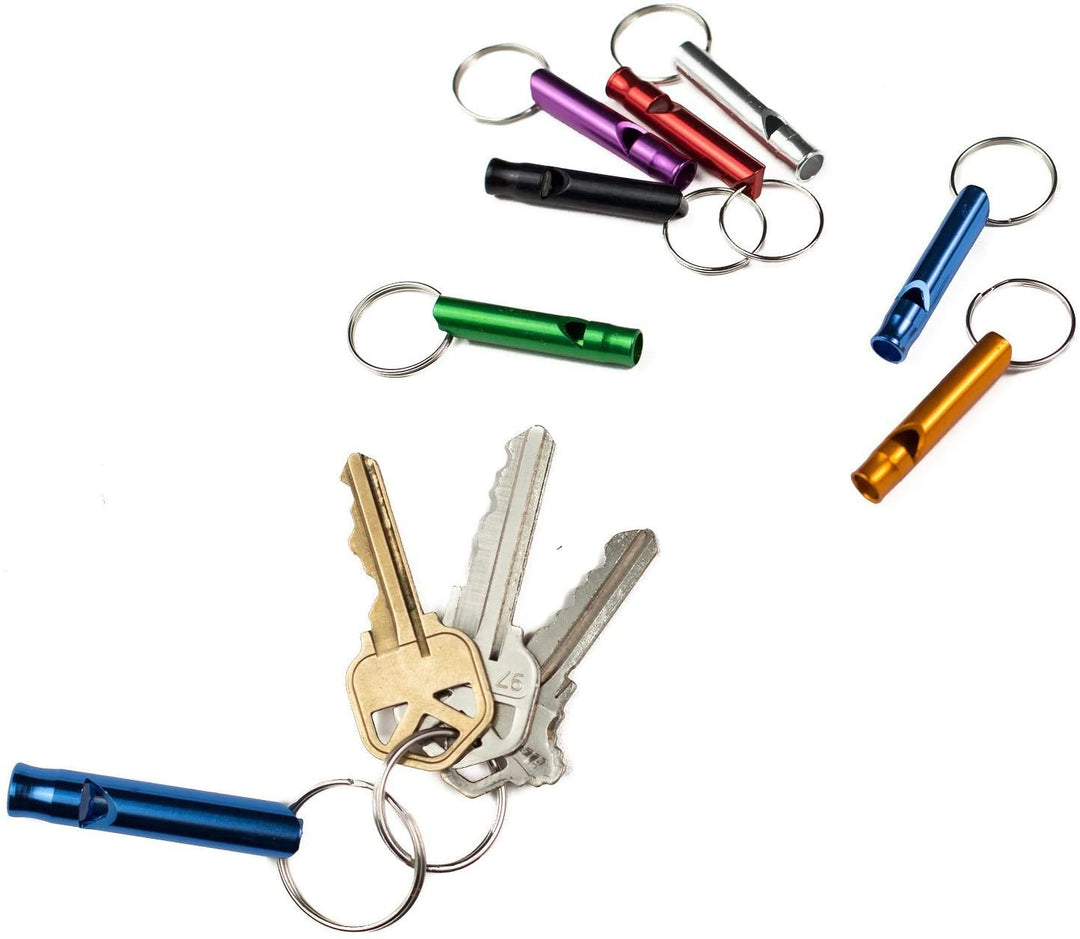 Set of 12 Extra Loud Whistles for Camping Hiking Hunting Outdoors Sports and Emergency Situations, Sturdy but Light Aluminium Key Chain Signals