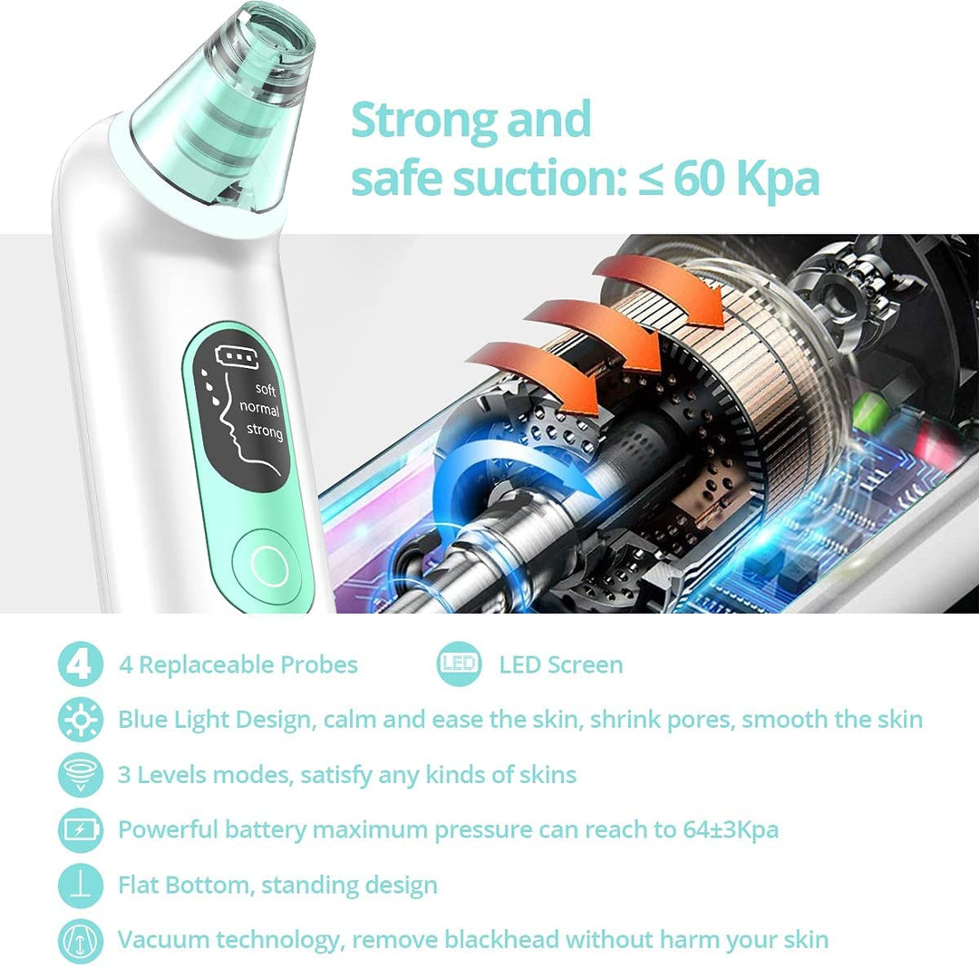 Blackhead Remover Pore Vacuum - Blackhead Removal Tool, Pore Cleaner Electric Acne Extractor Kit, LED Display USB Rechargeable with Upgraded Blue Light 4 Replaceable Suction Probes