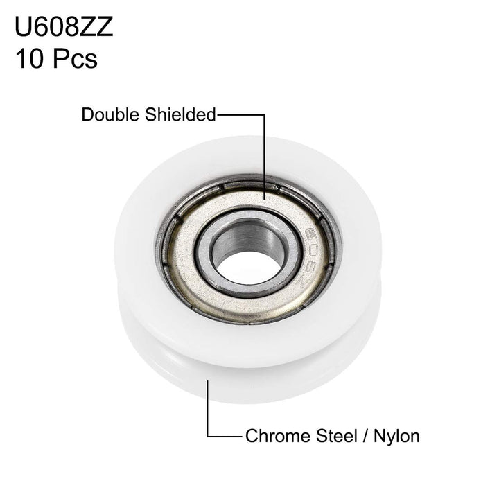 U608ZZ 608 Nylon U Groove Bearings 8x30x10mm Double Metal Shielded (GCr15) Chrome Steel Ball Bearings 10pcs