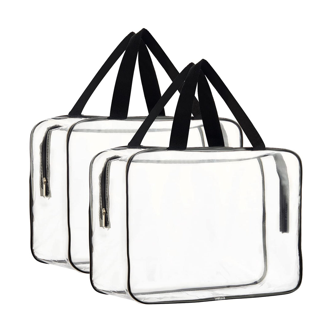 2 Pieces Large Clear Makeup Cosmetic Toiletry Organizer Bag, Clear Plastic Tote Bags, Waterproof Transparent Small Clear Handbag Purse