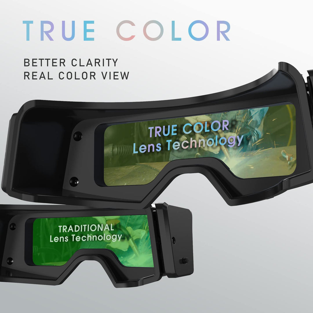 True Color Auto Darkening Welding Goggles, Wide Shade Range 4/5-9/9-13 with Grinding, Welding Glasses Welder Mask Welding Helmet for TIG MIG ARC Plasma Cut