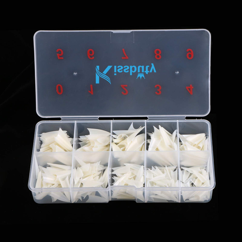 Kissbuty 500 PCS Stiletto Nails Natural Color Sharp Ending False Acrylic Nail Art Tips 10 Sizes With Box Perfect Length for Nail Salons and DIY Nail Art at home (Natural Stiletto Nail Tips)