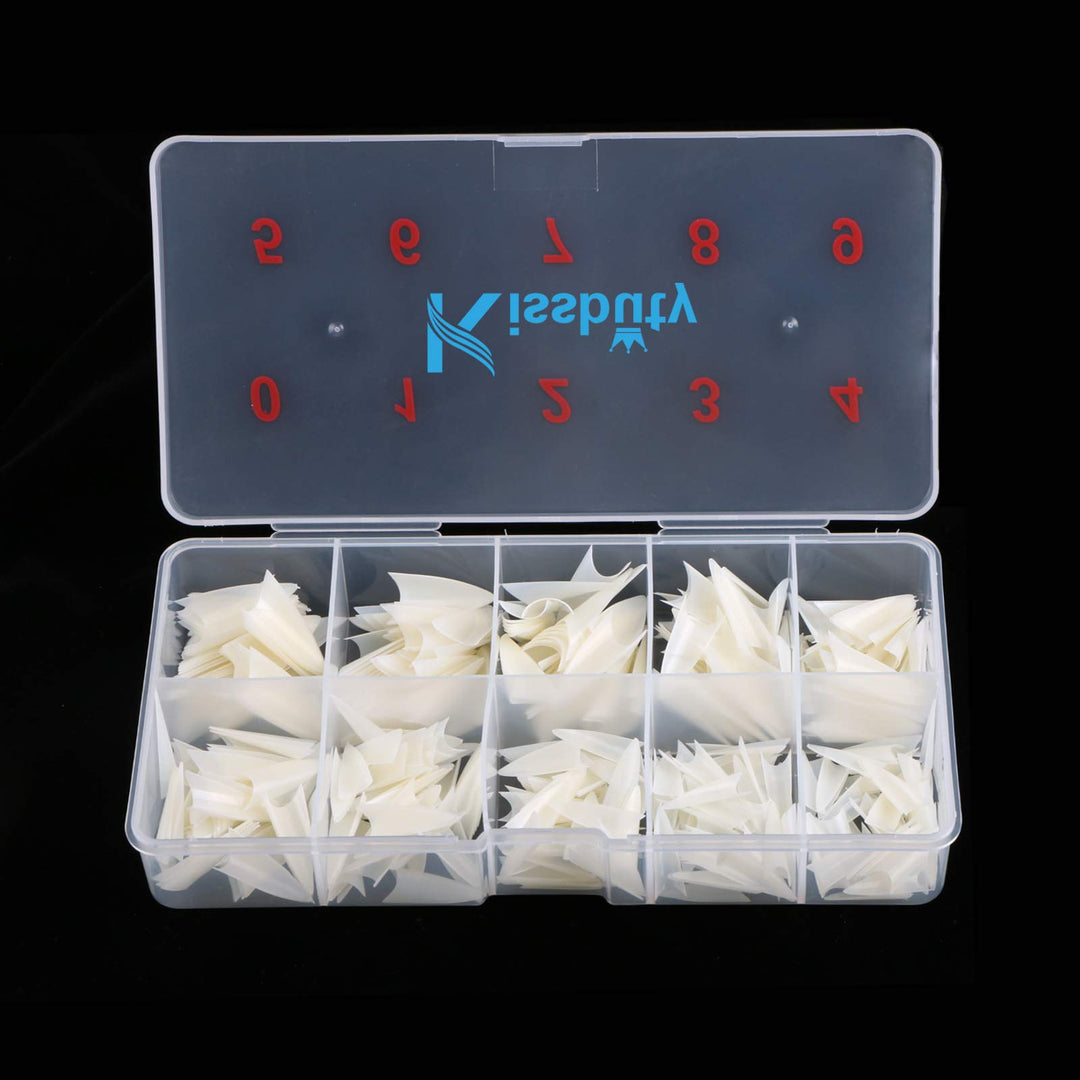 Kissbuty 500 PCS Stiletto Nails Natural Color Sharp Ending False Acrylic Nail Art Tips 10 Sizes With Box Perfect Length for Nail Salons and DIY Nail Art at home (Natural Stiletto Nail Tips)