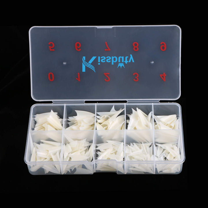 Kissbuty 500 PCS Stiletto Nails Natural Color Sharp Ending False Acrylic Nail Art Tips 10 Sizes With Box Perfect Length for Nail Salons and DIY Nail Art at home (Natural Stiletto Nail Tips)