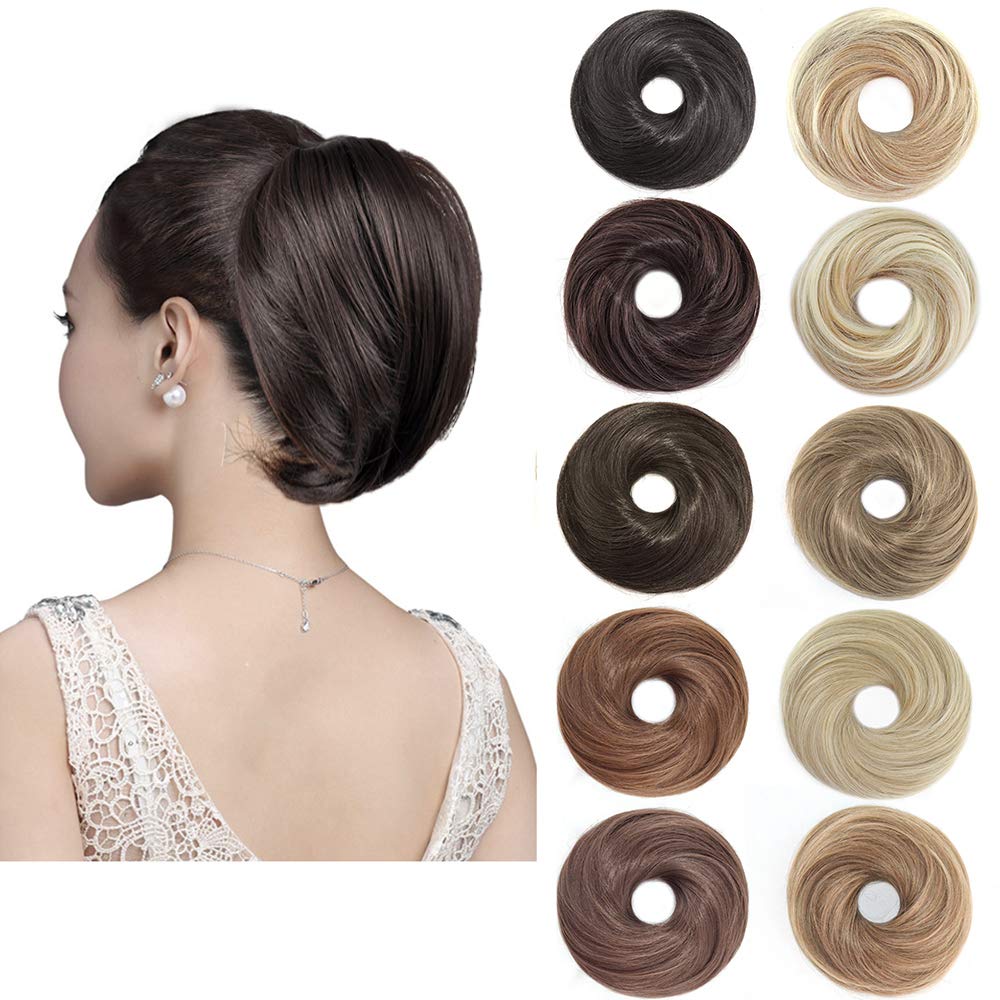 Hair Bun Ponytail Straight Bun Hair Pieces for Women Short Ponytail Bun Hair Extensions Tousled Updo Bun Hairpieces With Elastic Rubber Band Hair Accessories (Brown Black)