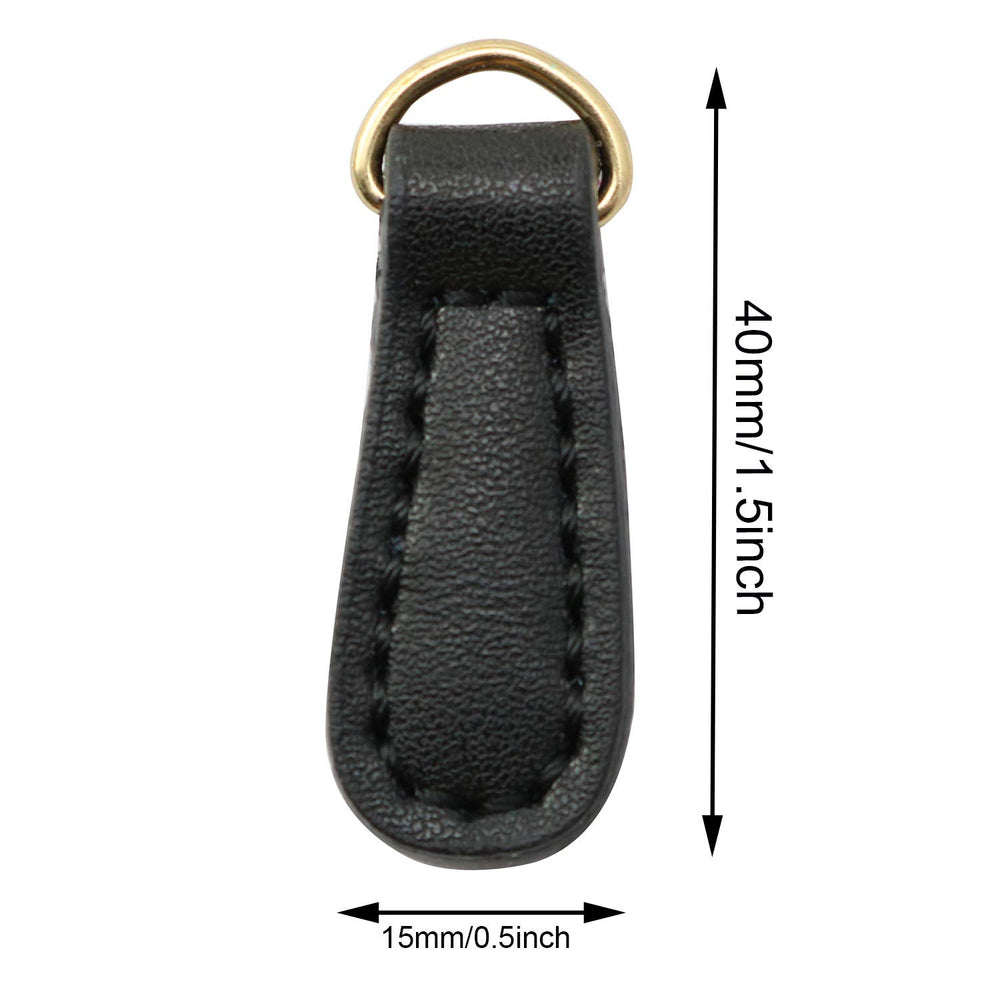 2pcs Genuine Leather Zipper Pulls Black Pull Strap Cord Zipper Pullers Durable Boot Jacket Bag Purse Accessories