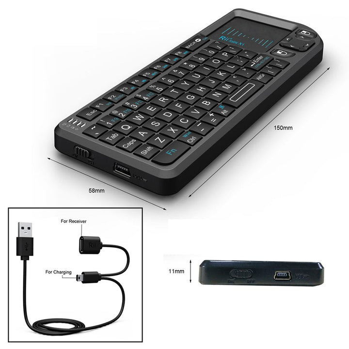 2.4G Mini Wireless Keyboard with Touchpad Mouse,Lightweight Portable Controller with USB Receiver Remote Control for Windows/ Mac/ Android/ PC/Tablets/ TV/Xbox/ PS3. X1-Black .