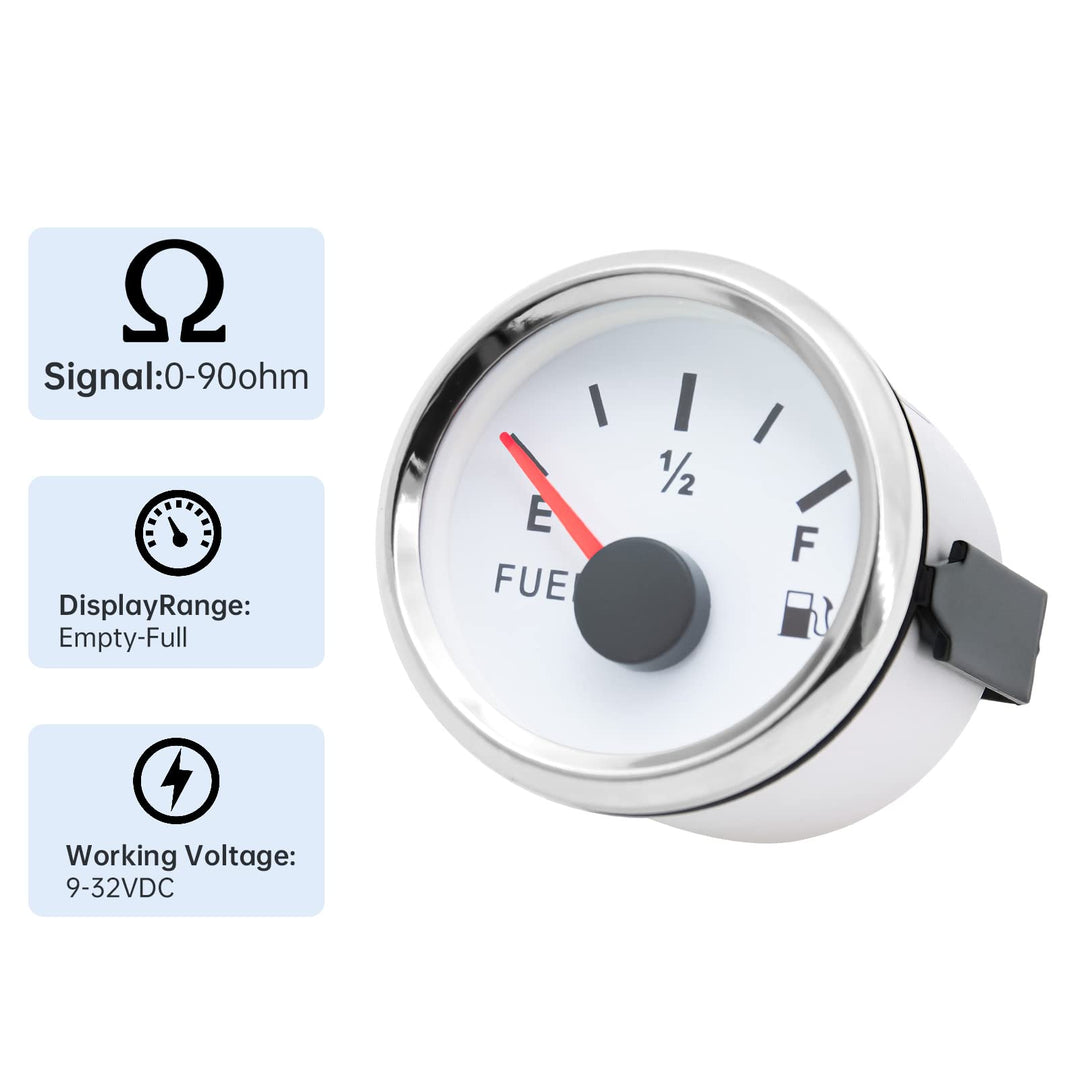 0-90ohm Fuel Gauge Marine Fuel Gauge Boat Fuel Gauge Gas Tank Meter Gauge for AUTO Car Boat Truck Vehicle Diesel RV (White)