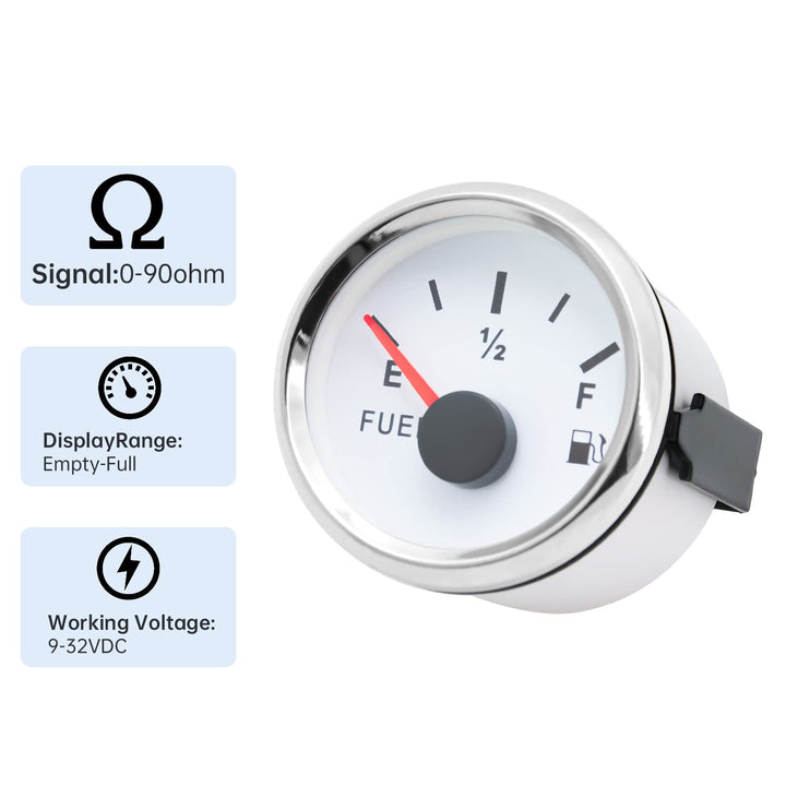 0-90ohm Fuel Gauge Marine Fuel Gauge Boat Fuel Gauge Gas Tank Meter Gauge for AUTO Car Boat Truck Vehicle Diesel RV (White)