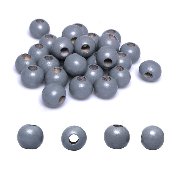50Pcs 20mm Dark Grey Wood Beads Large Hole Wooden Loose Beads Wooden Macrame Beads for Garlands Jewelry Making Home Decoration (8mm Hole)