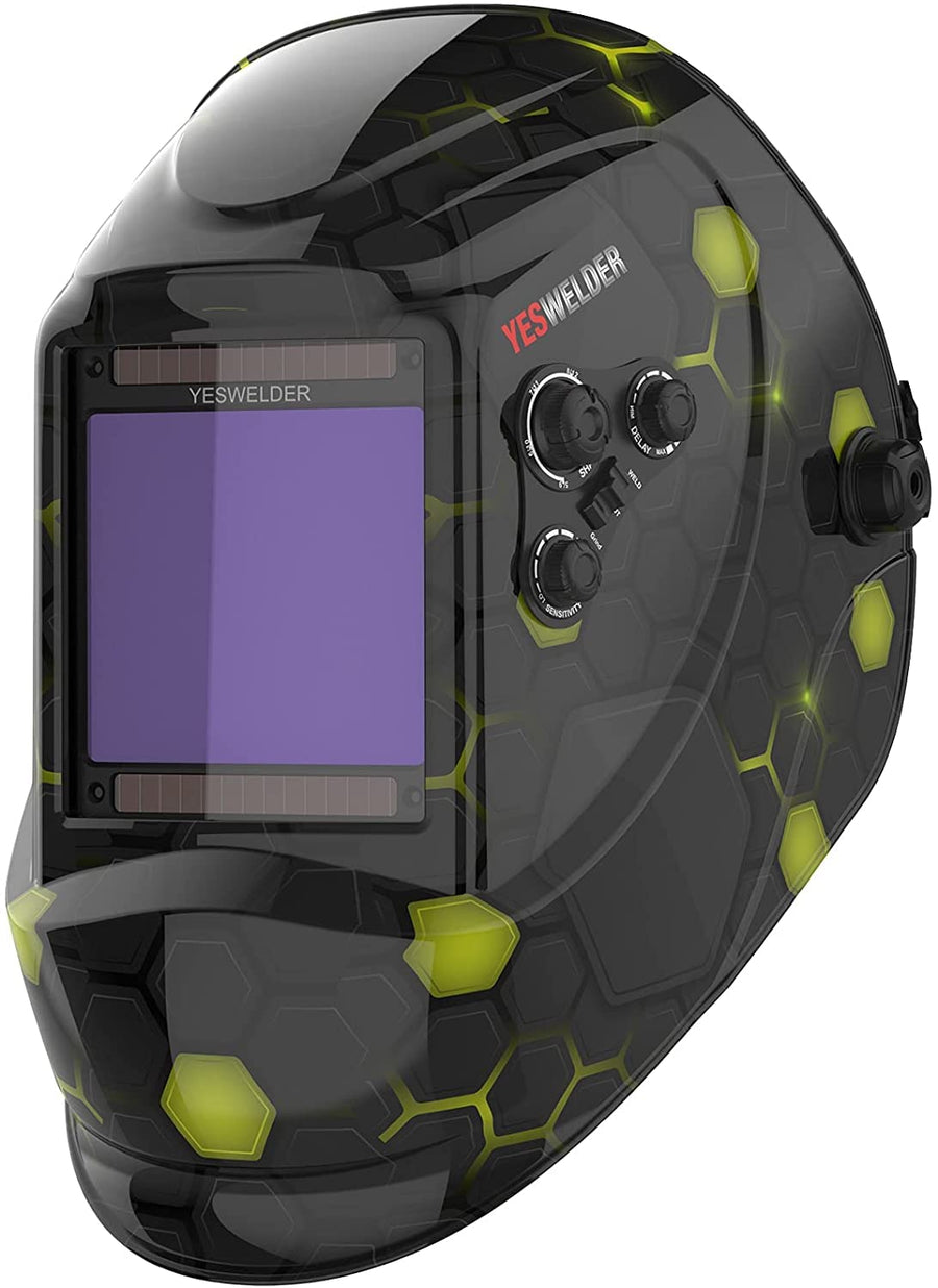 Large Viewing Screen 3.93X3.66 True Color Solar Power Auto Darkening Welding Helmet, 4 Arc Sensor Wide Shade 4/5-9/9-13 for TIG MIG Arc Weld Grinding Welder Mask LYG-M800H-A