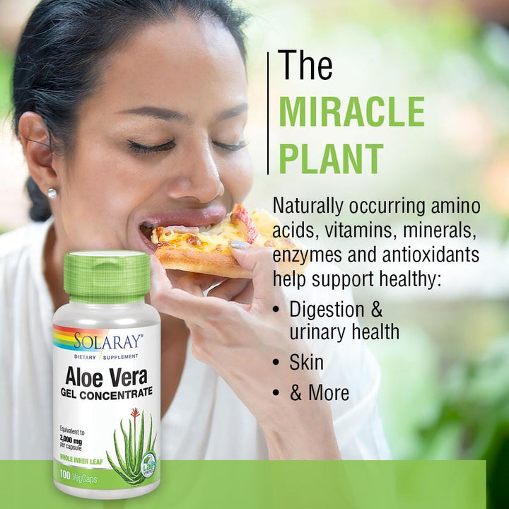 Aloe Vera Gel Concentrate | Equivalent to 2000 mg | Antioxidant Activity & Healthy Digestion & Skin Support | Non-GMO & Vegan | 100 VegCaps