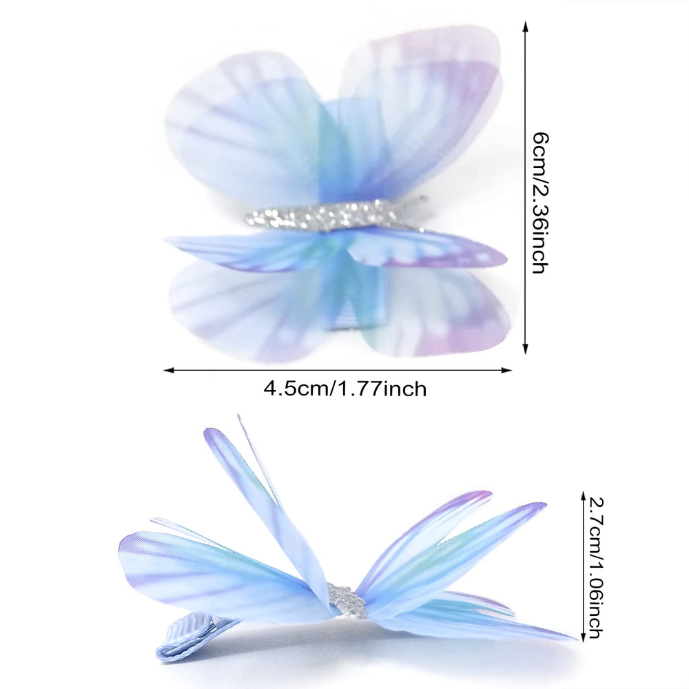 6PCS Colorful Chiffon Butterfly Modelling Hair Clips Organza Wings Hair Clips