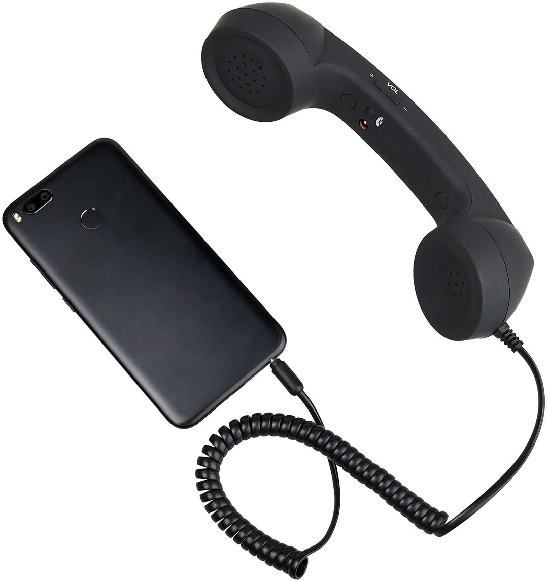 Retro 3.5mm Telephone Handset Cell Phone Receiver Mic Microphone Speaker for iPhone iPad Mobile Phones Cellphone Smartphone (Black)