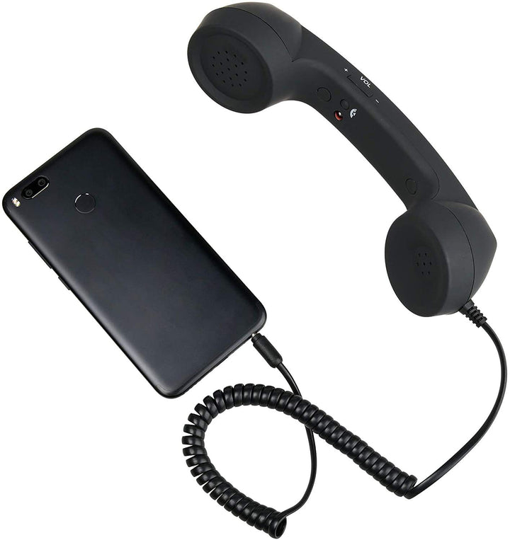 Retro 3.5mm Telephone Handset Cell Phone Receiver Mic Microphone Speaker for iPhone iPad Mobile Phones Cellphone Smartphone (Black)