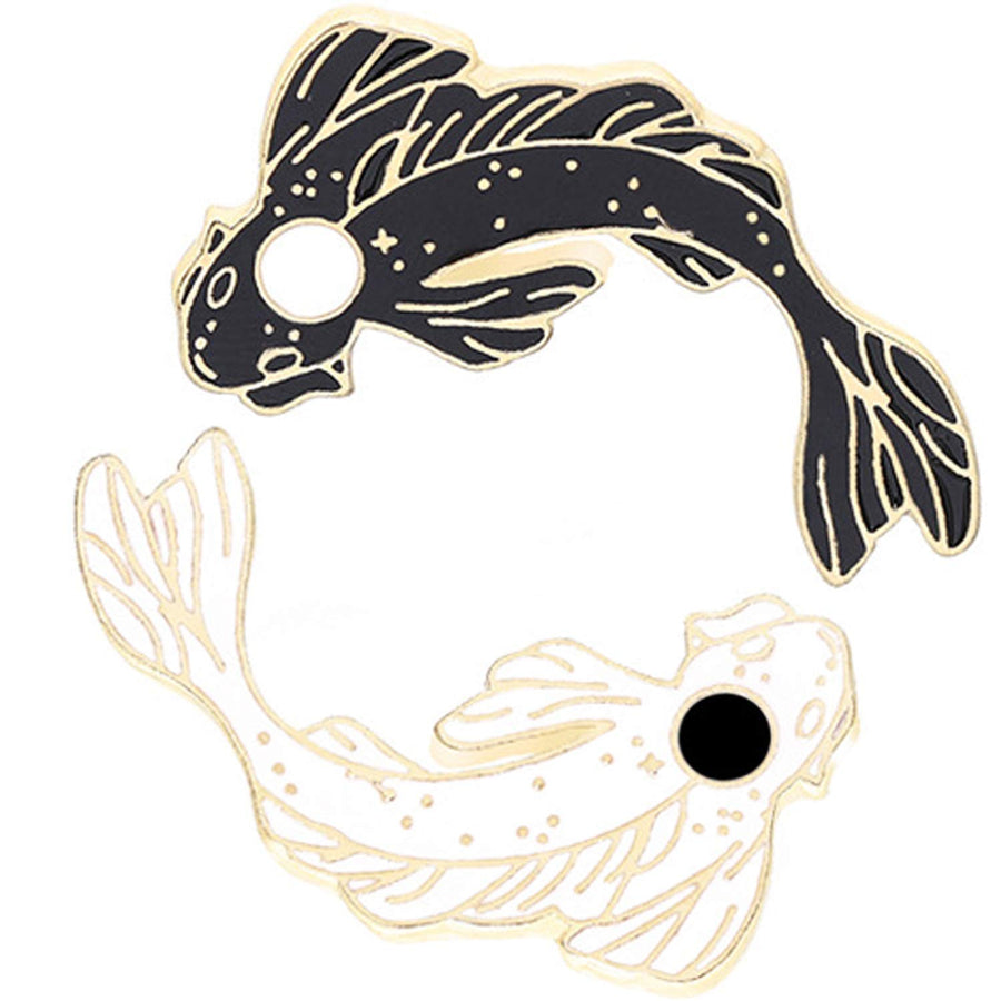 Enamel Lapel Brooches Pin Set, 2pcs Lovely Black and White Fish Brooch, Cute Cartoon Pins for Backpacks Clothes Bags Jackets Hat Jewelry DIY Accessories Christmas Gift